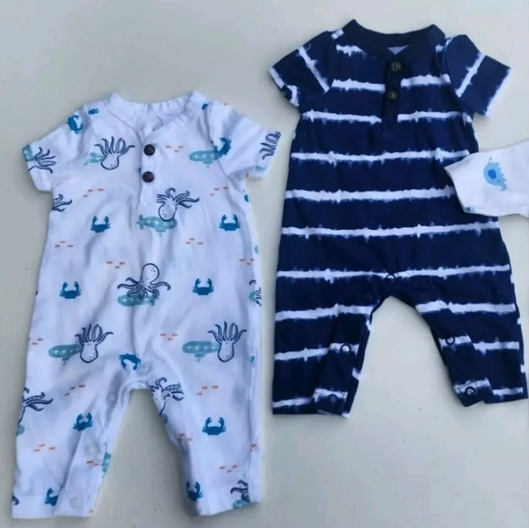 Lot of 2 Carter's Child Of Mine Preemie NewBorn Baby Long Sleeve Sleepers Sz P - Picture 1 of 7